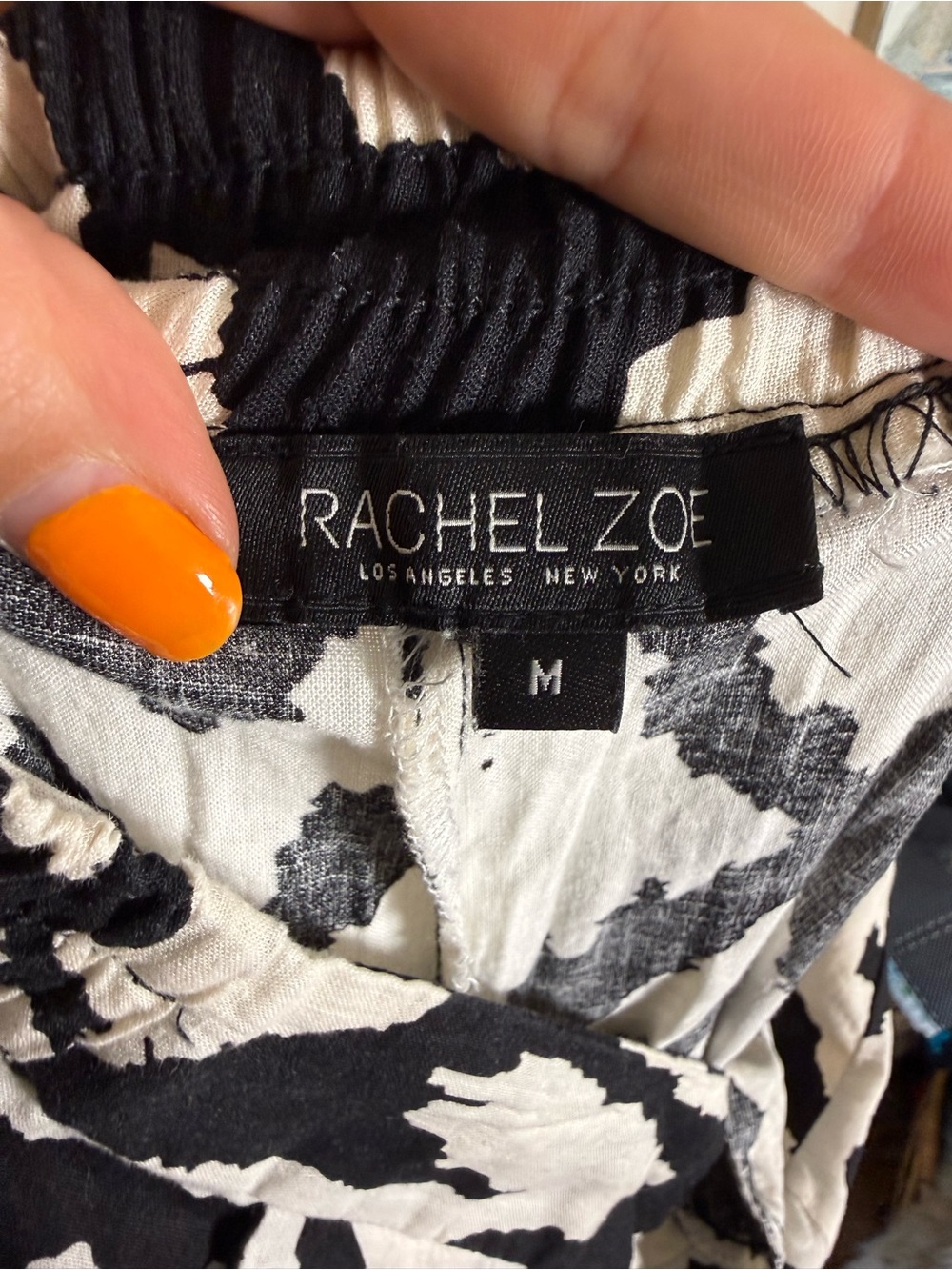 Rachel Zoe Black and White Linen Abstract Wide-Leg Pants - Picture 3 of 4